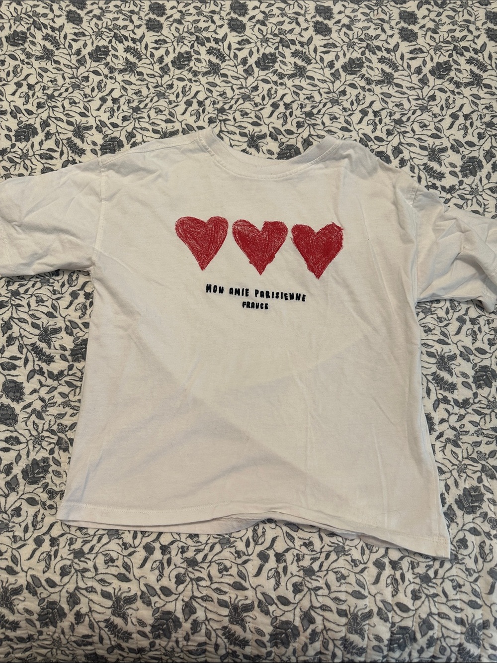 Zara White Tee with Three Red Hearts